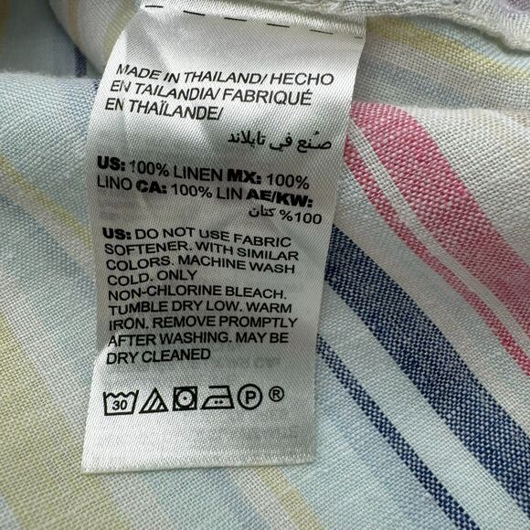 CHICO'S Womens 2 Large Pastel Rainbow Stripe Shirt 100% Linen No Iron 3/4 Sleeve - Picture 5 of 9